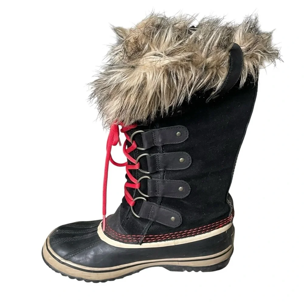SOREL Joan of Arctic Lace Up Winter Waterproof Boots Black Red 8 - Picture 4 of 11